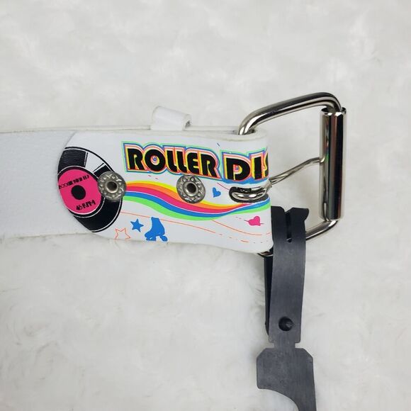 Roller Disco Leather Belt White Size Small - Picture 8 of 8